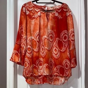 Women’s Red Orange Summer Long Sleeve Blouse - LARGE